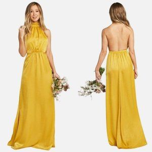 Show Me Your MuMu Collette Collar Dress Size Medium Honey Gold Sheen Satin